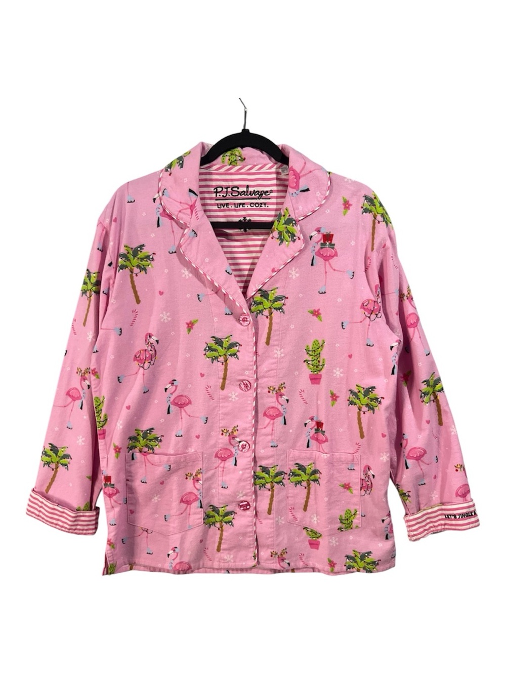 P.J. Salvage Pajama Top Women’s Small Pink Let's Jingle & Flamingle Christmas